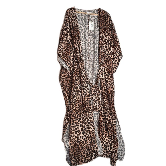 Good American Womens NEW Goddess Tie Waist Robe in Leopard Swim Spring MSRP $139